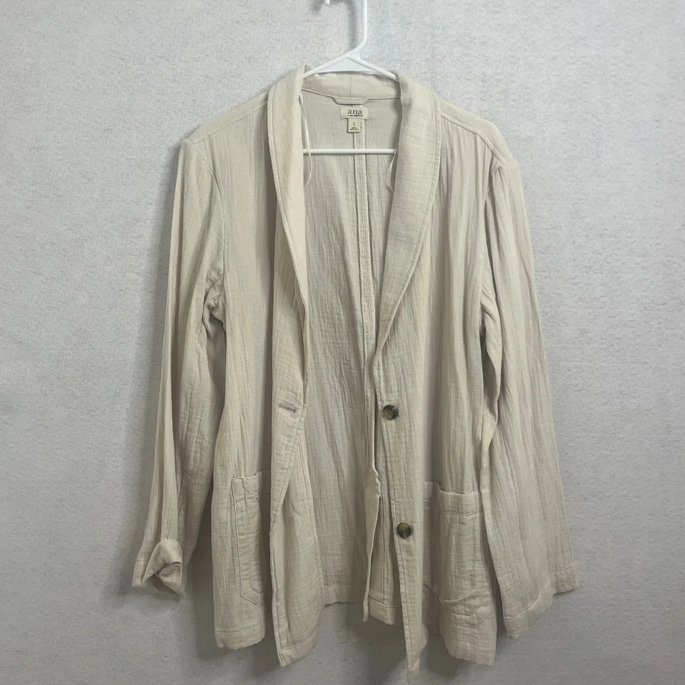 a.n.a A New Approach Cream Lightweight Blazer Jacket L - Picture 1 of 12